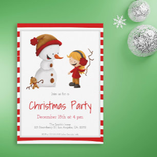 Snow Play with Snowman and Girl Christmas Party Invitation