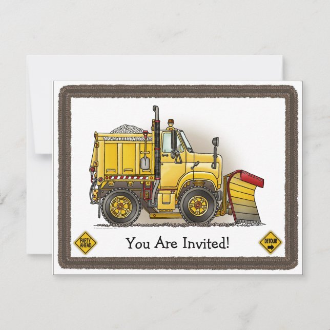 Snow Plow Construction Kids Party Invitation