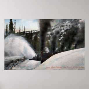 Snow Plow Railroad Clearing Tracks in Rocky Poster