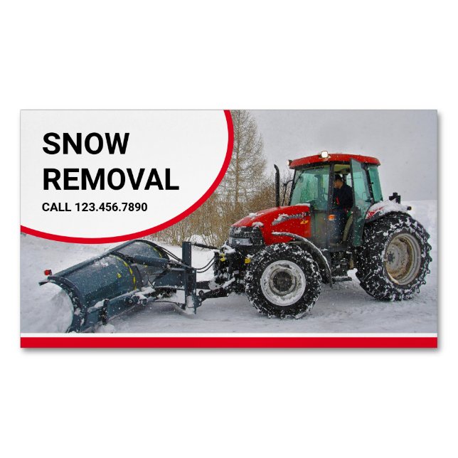 Snow Plow Tractor Snow Removal Service Business Card Magnet (Front)