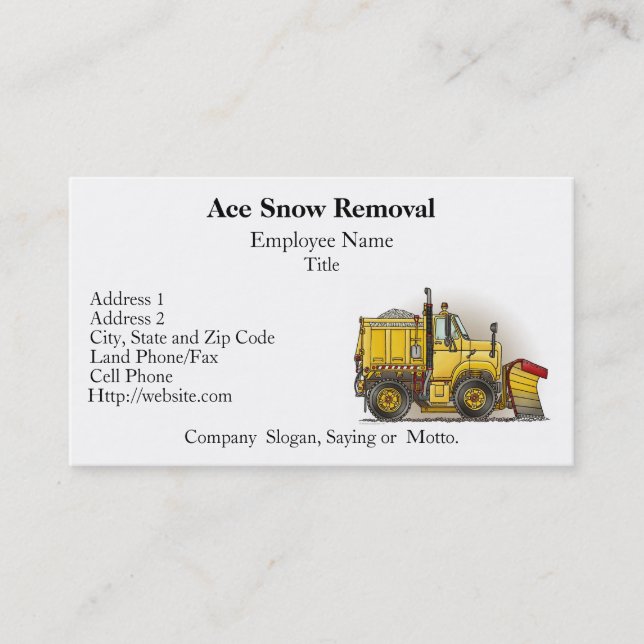 Snow Plow Truck Business Cards (Front)