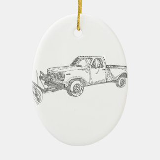 Snow Plow Truck Doodle Art Ceramic Ornament