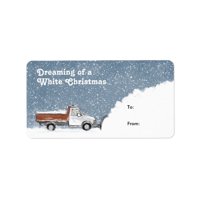 Snow Plow Truck Holiday Gift Labels | Winter Snow (Front)