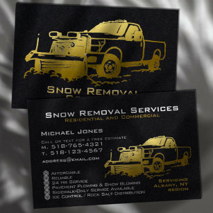 Snow Plowing Removal Black & Gold Simple Modern Business Card