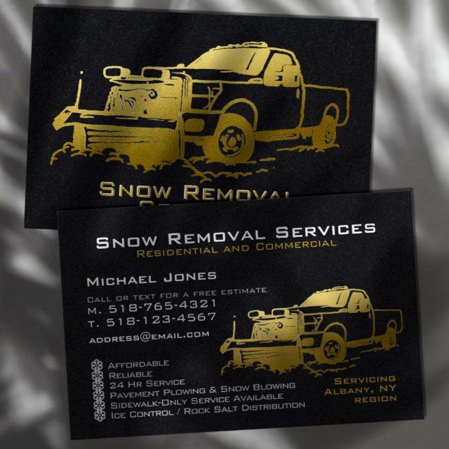 Snow Plowing Removal Black & Gold Simple Modern Business Card (Creator Uploaded)