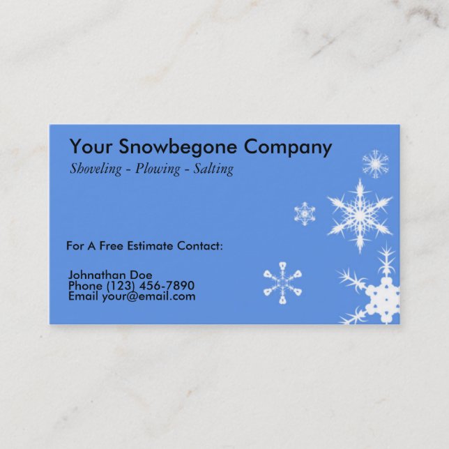 Snow Plowing, Removal Business Card (HORIZONTAL BL (Front)