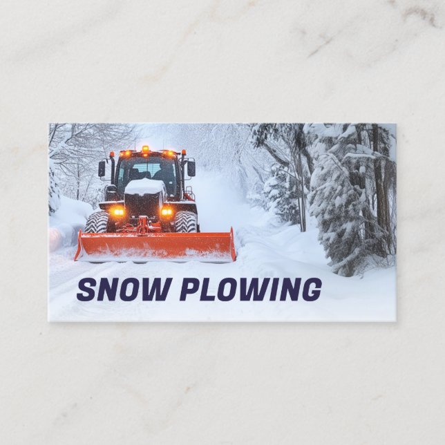 Snow Plowing & Removal Service Tractor Photo Business Card (Front)