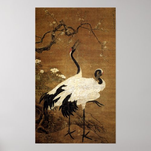 Snow Plums and Twin Cranes Ming Dynasty Poster