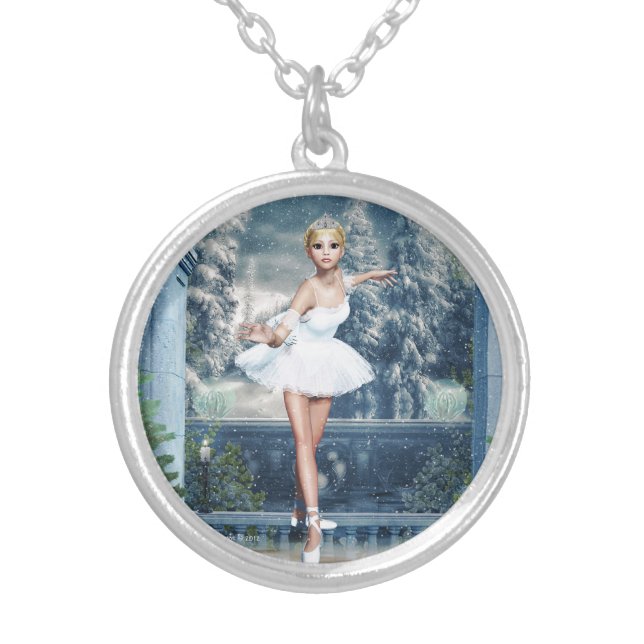 Snow Princess Ballerina Christmas Pendant Necklace (Front)