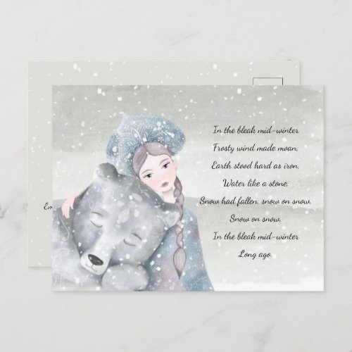 Snow Princess Bear Bleak Midwinter Lyrics Holiday  Postcard