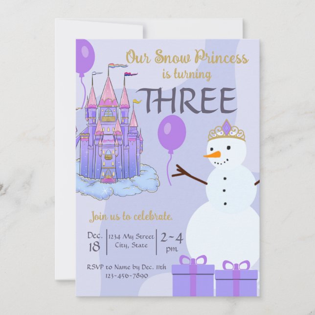Snow Princess Birthday Invitation (Front)