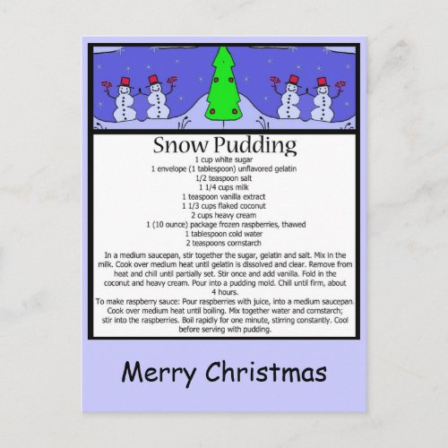 snow pudding Merry Christmas Holiday Postcard