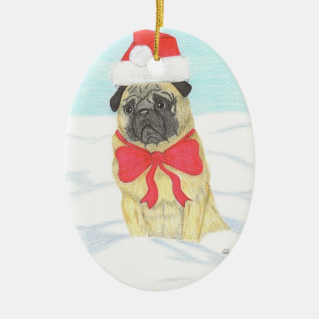 Snow Pug Inspirational Ornament (Front)