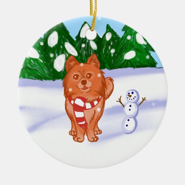 Snow Puppy Ceramic Ornament (Front)