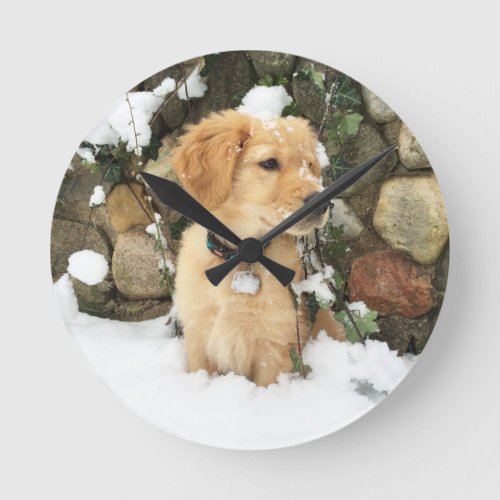 Snow Puppy Round Clock