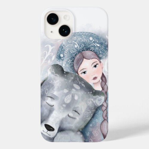 Snow Queen and Polar Bear in Soft Watercolor Case_Mate iPhone 14 Case