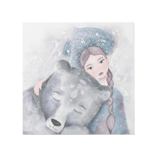 Snow Queen and Polar Bear in Soft Watercolor Gallery Wrap