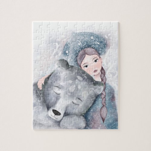 Snow Queen and Polar Bear in Soft Watercolor Jigsaw Puzzle