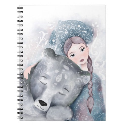 Snow Queen and Polar Bear in Soft Watercolor Notebook