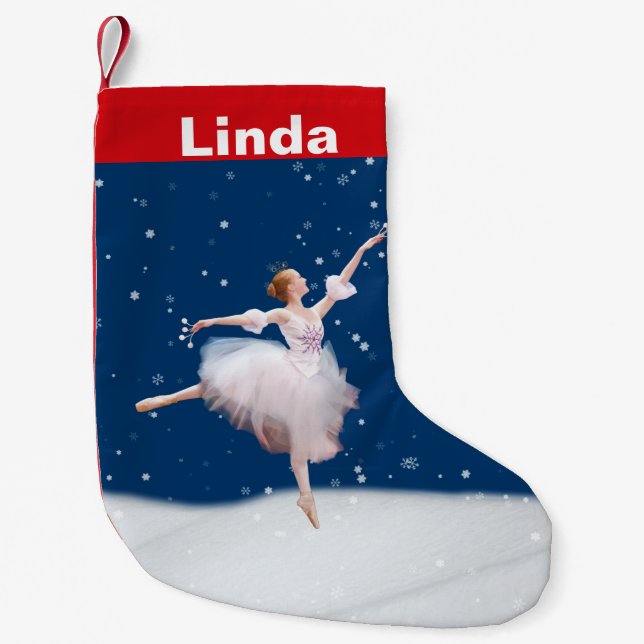 Snow Queen Ballerina Customizable Name Small Christmas Stocking (Front)