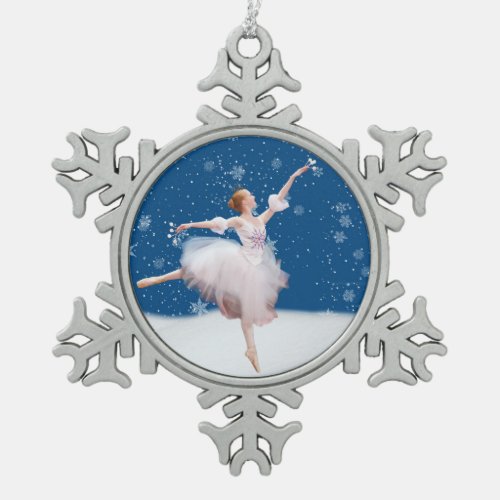 Snow Queen Ballerina Customizable Snowflake Pewter Christmas Ornament