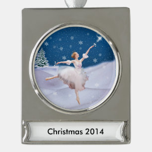 Snow Queen Ballerina Customizable Text Silver Plated Banner Ornament