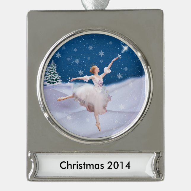 Snow Queen Ballerina Customizable Text Silver Plated Banner Ornament (Front)