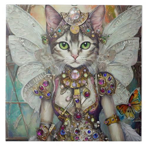 Snow Queen Cat of the Butterfly Wing Brigade Ceramic Tile