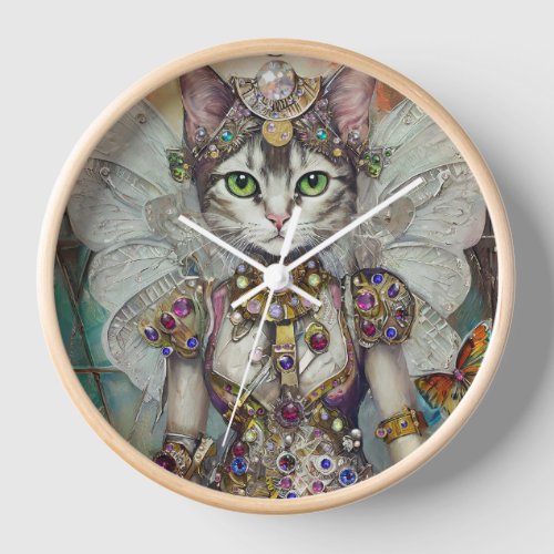 Snow Queen Cat of the Butterfly Wing Brigade Clock