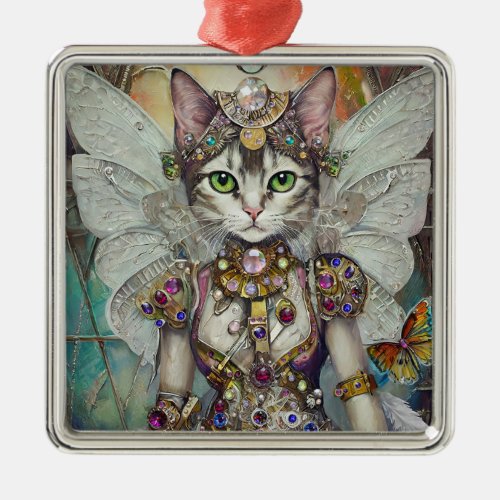 Snow Queen Cat of the Butterfly Wing Brigade Metal Ornament