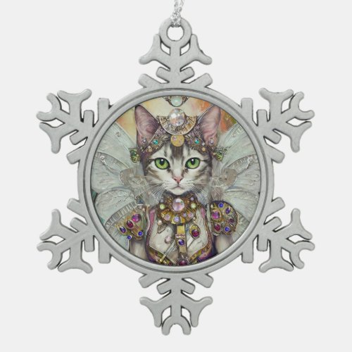Snow Queen Cat of the Butterfly Wing Brigade Snowflake Pewter Christmas Ornament