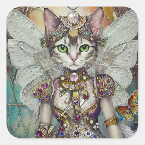 Snow Queen Cat of the Butterfly Wing Brigade Square Sticker