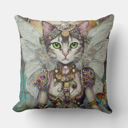 Snow Queen Cat of the Butterfly Wing Brigade Throw Pillow