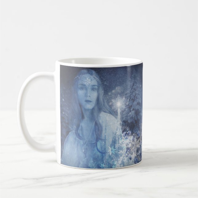 Snow Queen Christmas Fantasy Artwork Coffee Mug (Left)