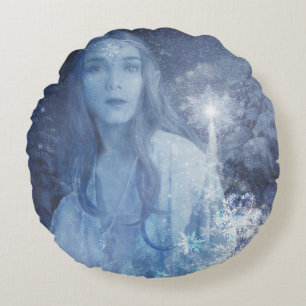Snow Queen Christmas Fantasy Artwork iPhone Round Pillow