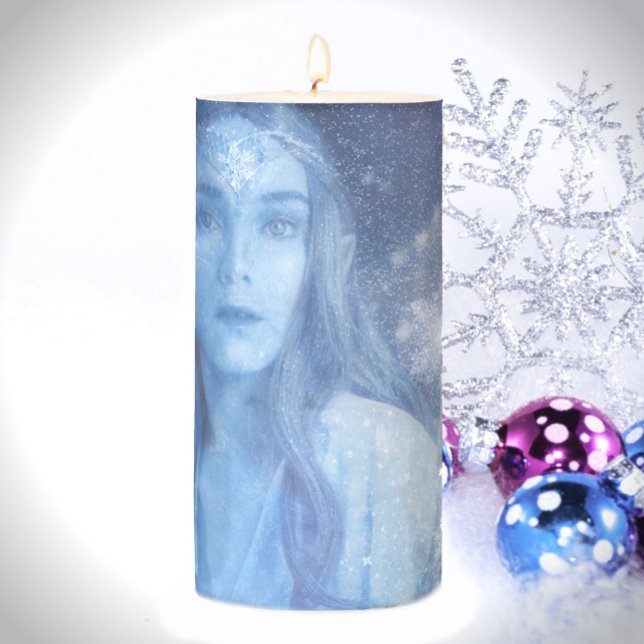 Snow Queen Christmas Fantasy Artwork Pillar Candle (Creator Uploaded)