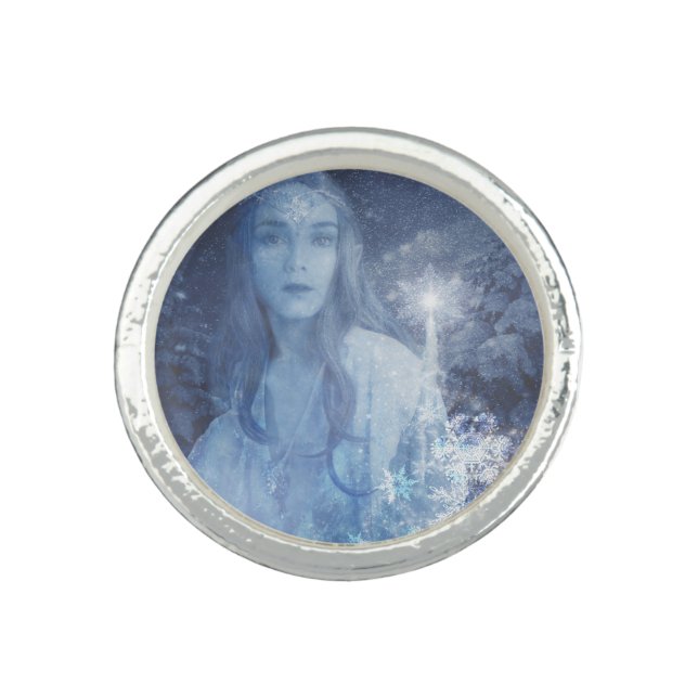 Snow Queen Christmas Fantasy Artwork Ring (Front)