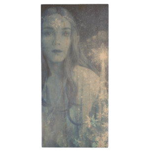 Snow Queen Christmas Fantasy Artwork Wood Flash Drive