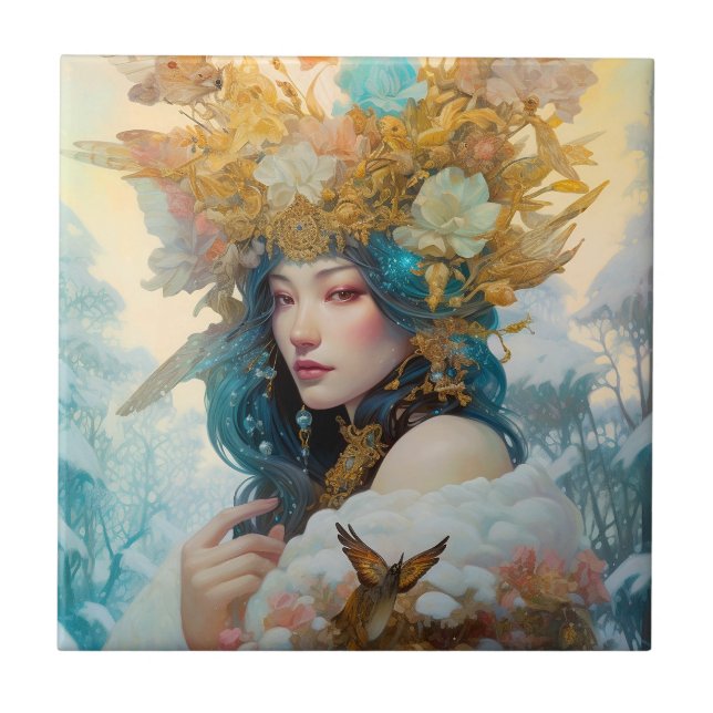 Snow Queen Fantasy Art Ceramic Tile (Front)