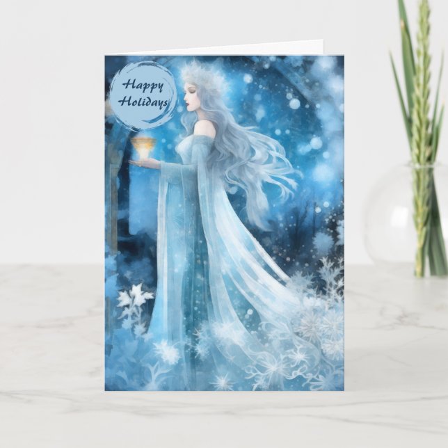 Snow Queen Fantasy Art – Mystical Winter Goddess Holiday Card (Front)