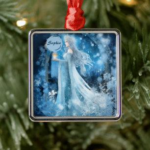 Snow Queen Fantasy Art – Mystical Winter Goddess Metal Ornament