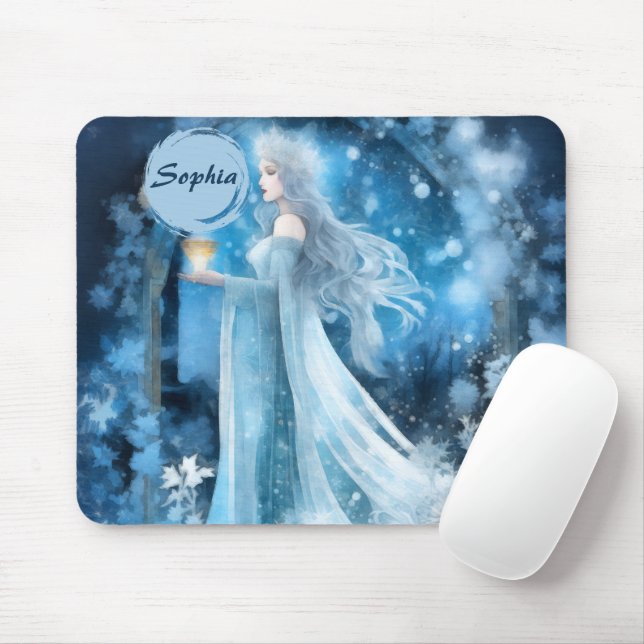 Snow Queen Fantasy Art – Mystical Winter Goddess Mouse Pad (With Mouse)