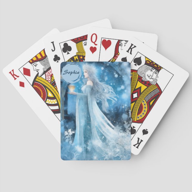 Snow Queen Fantasy Art – Mystical Winter Goddess Poker Cards (Back)