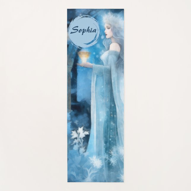Snow Queen Fantasy Art – Mystical Winter Goddess Yoga Mat (Front)