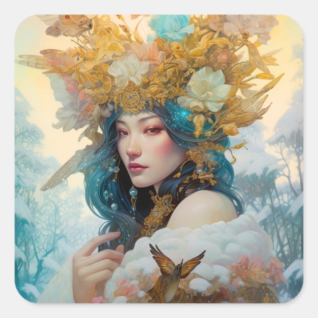 Snow Queen Fantasy Art Square Sticker (Front)
