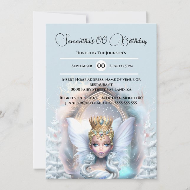Snow queen winter wonderland magical portal invitation (Front)