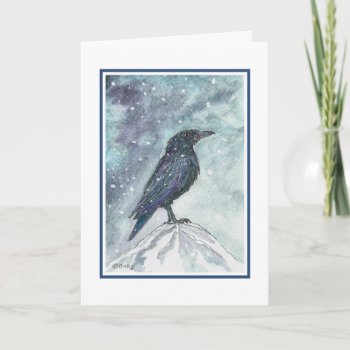 Snow Raven Yule Card - Revised by GailRagsdaleArt at Zazzle
