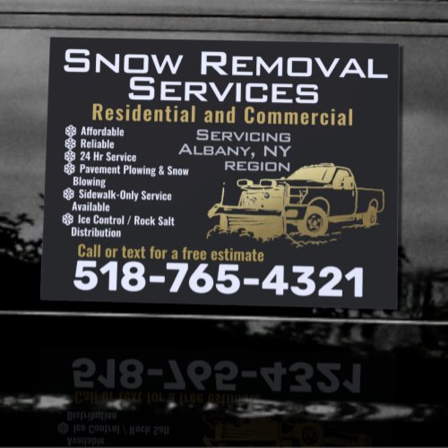 Snow Removal Black and Gold Magnetic Vehicle Sign