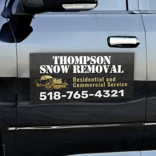 Snow Removal Black Gold Plow Magnetic Vehicle Sign