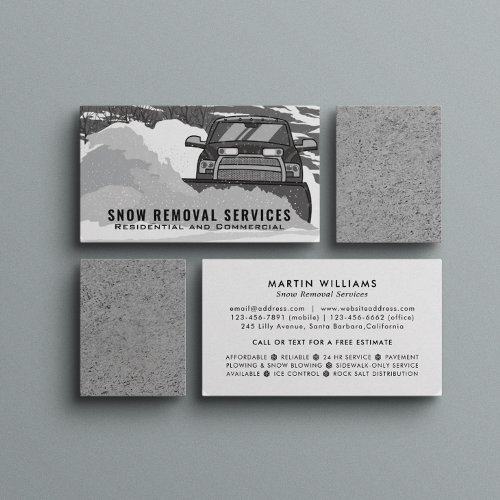 Snow Removal Black  White Business Card